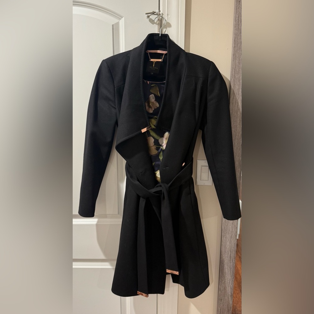 Ted Baker Black Trench Coat with Floral Lining
